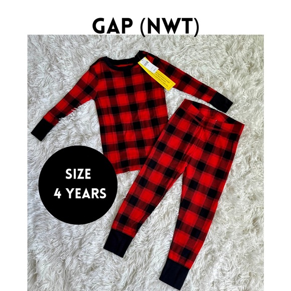 NWT LITTLE BOYS/GIRLS Gap Kids Red Plaid Pajama Set | Size 4 - Picture 1 of 3